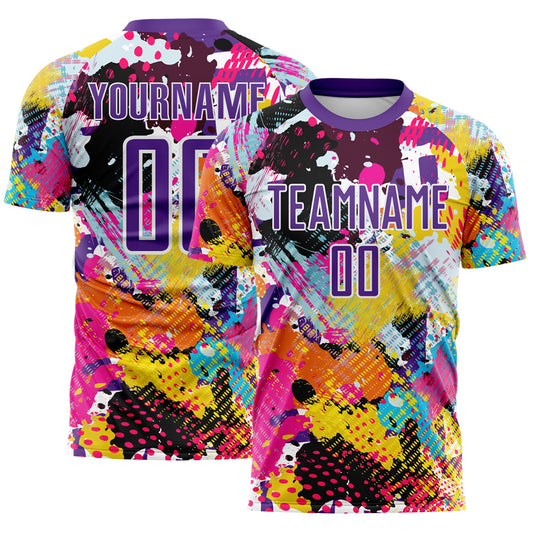 Custom Graffiti Pattern Purple-White Paint Splatter Sublimation Soccer Uniform Jersey - Main View