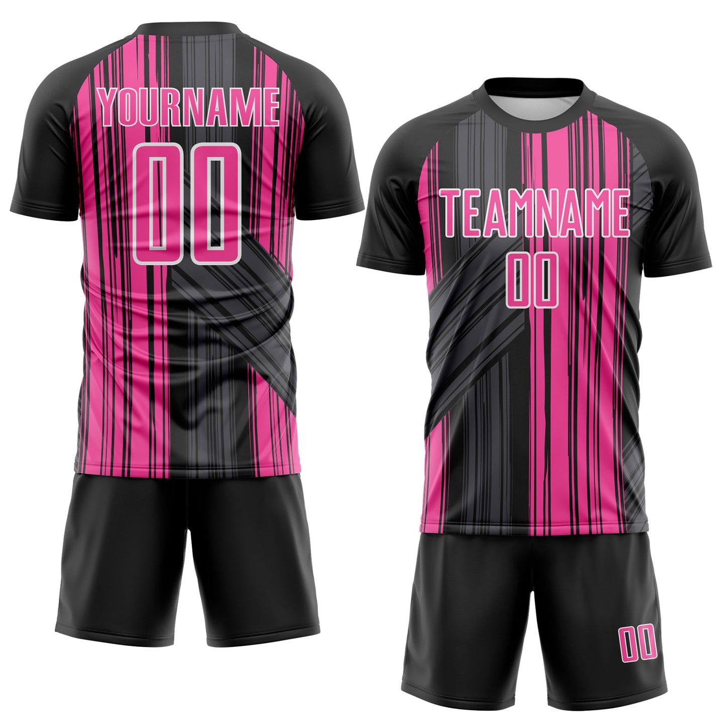 Custom Black Pink-White Brush Stroke Fluid Stripes Sublimation Soccer Uniform Jersey view 2
