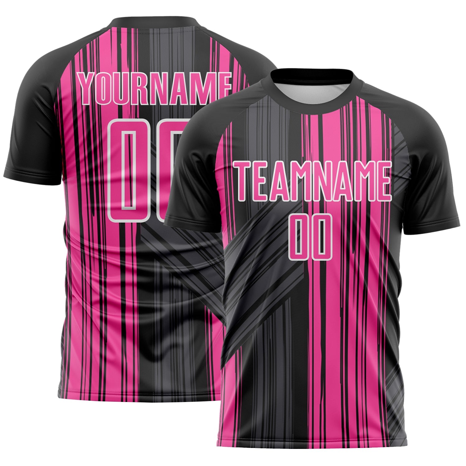 Custom Black Pink-White Brush Stroke Fluid Stripes Sublimation Soccer Uniform Jersey - Main View