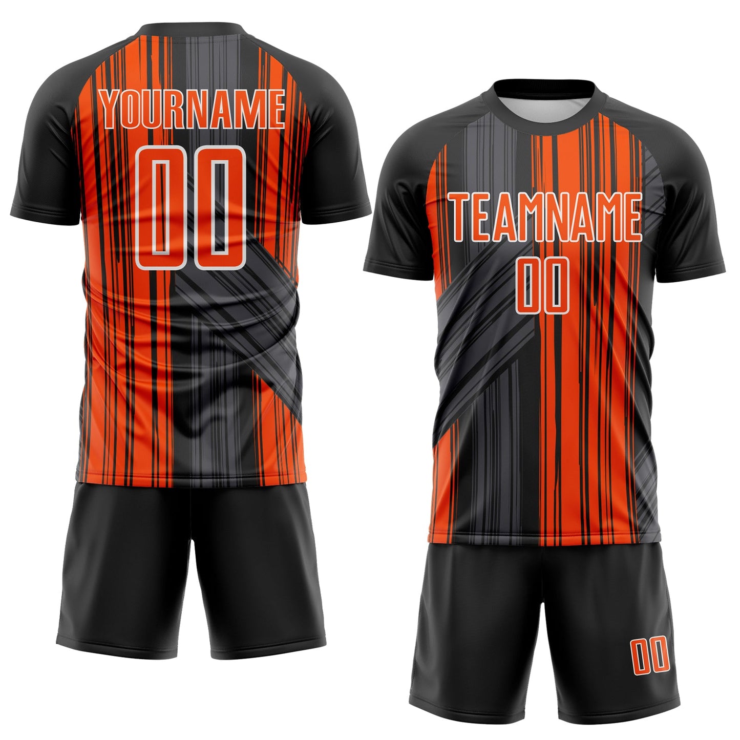 Custom Black Orange-White Brush Stroke Fluid Stripes Sublimation Soccer Uniform Jersey view 2