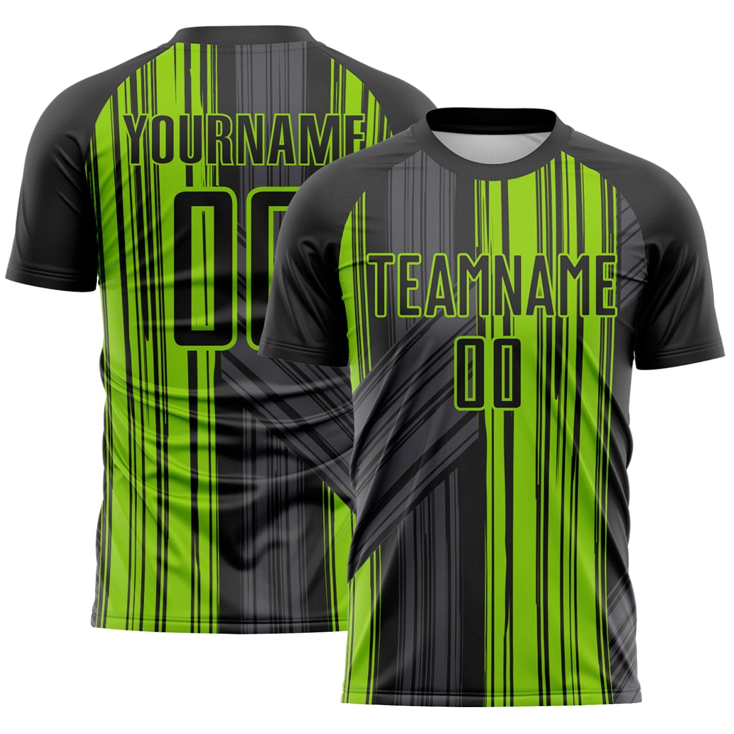 Custom Black-Neon Green Brush Stroke Fluid Stripes Sublimation Soccer Uniform Jersey - Main View