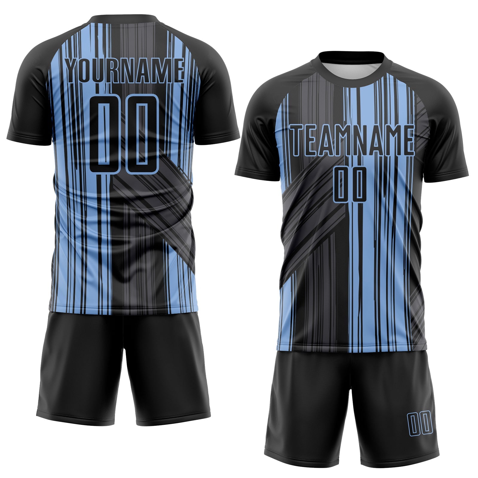 Custom Black-Light Blue Brush Stroke Fluid Stripes Sublimation Soccer Uniform Jersey view 2