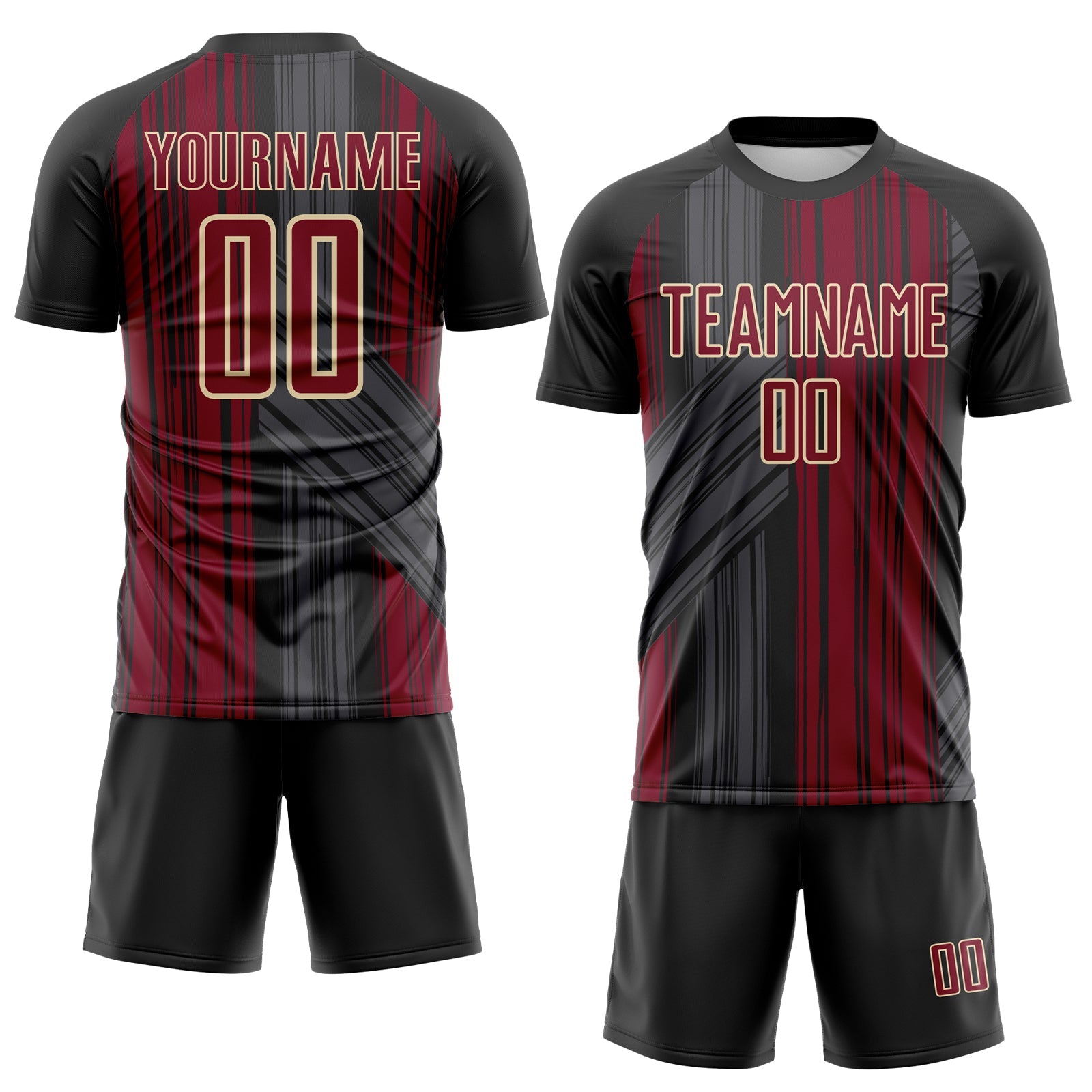 Custom Black Crimson-Cream Brush Stroke Fluid Stripes Sublimation Soccer Uniform Jersey view 2