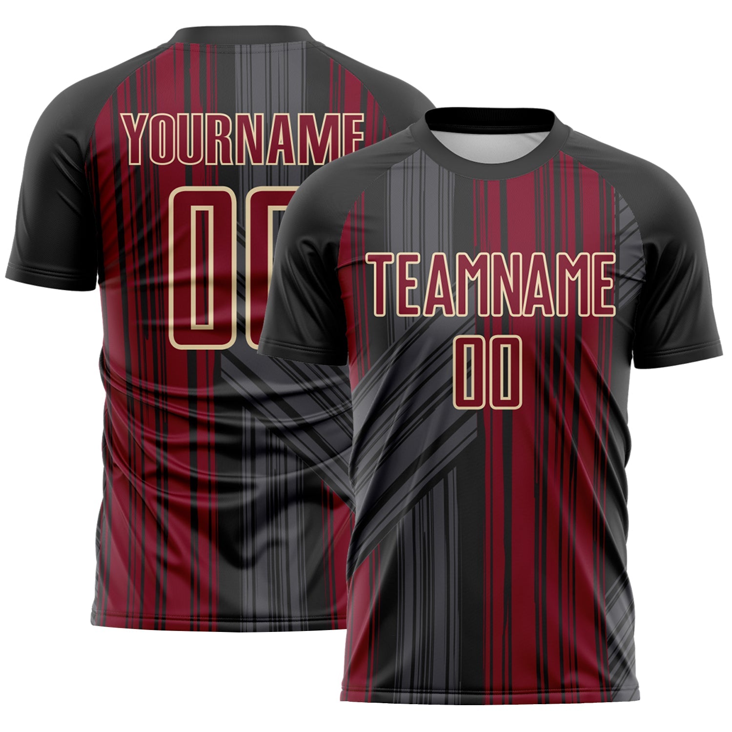 Custom Black Crimson-Cream Brush Stroke Fluid Stripes Sublimation Soccer Uniform Jersey - Main View