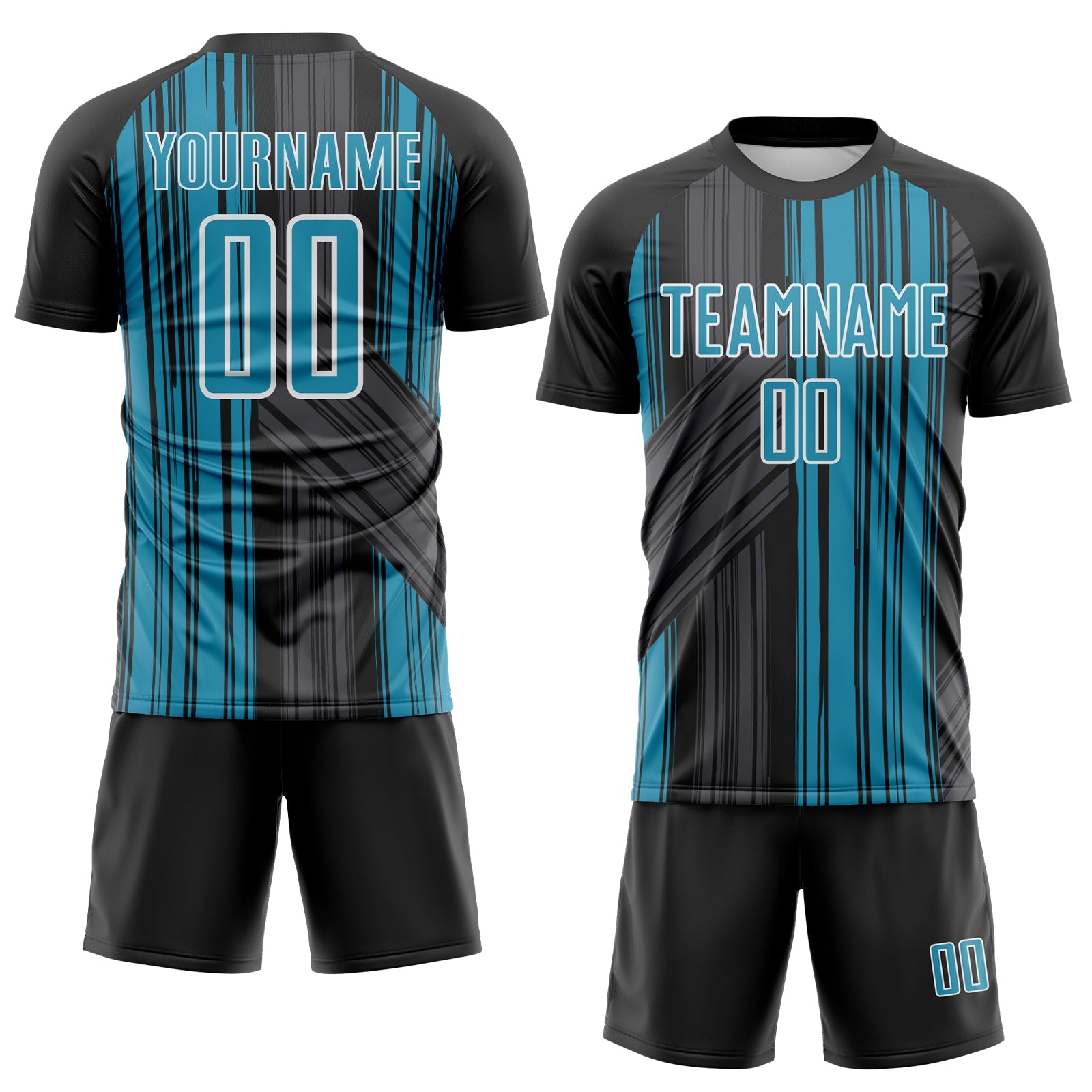 Custom Black Panther Blue-White Brush Stroke Fluid Stripes Sublimation Soccer Uniform Jersey view 2