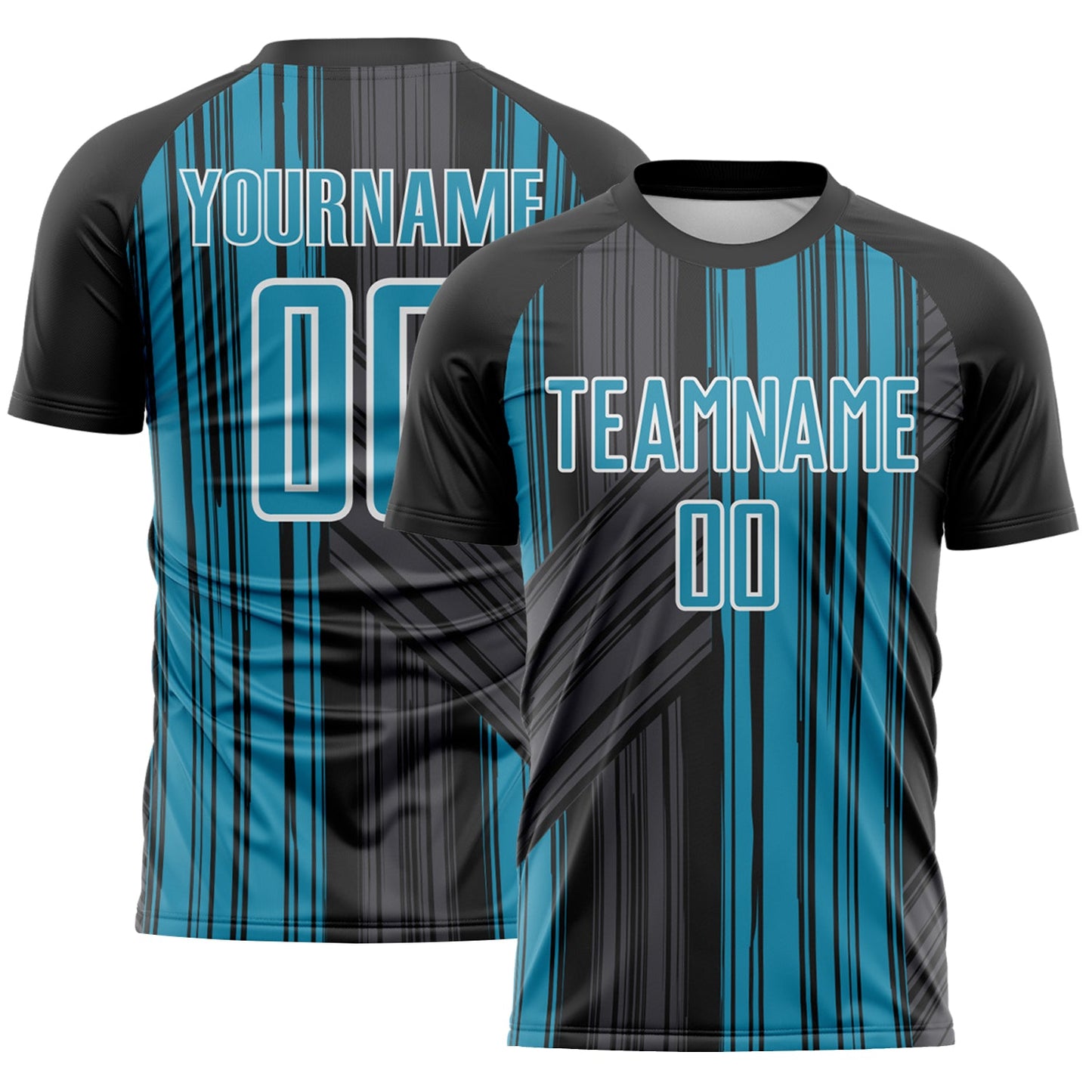 Custom Black Panther Blue-White Brush Stroke Fluid Stripes Sublimation Soccer Uniform Jersey - Main View