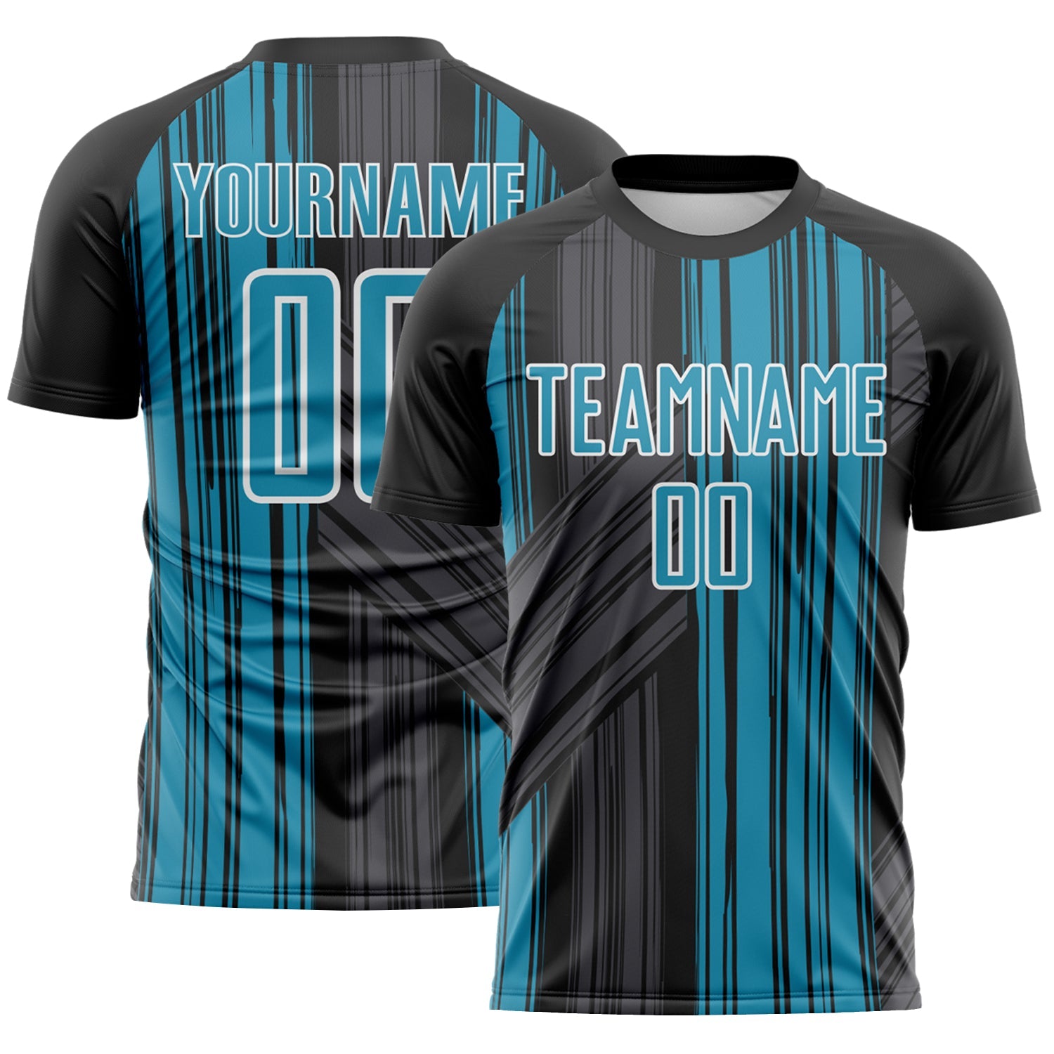 Custom Black Panther Blue-White Brush Stroke Fluid Stripes Sublimation Soccer Uniform Jersey - Main View