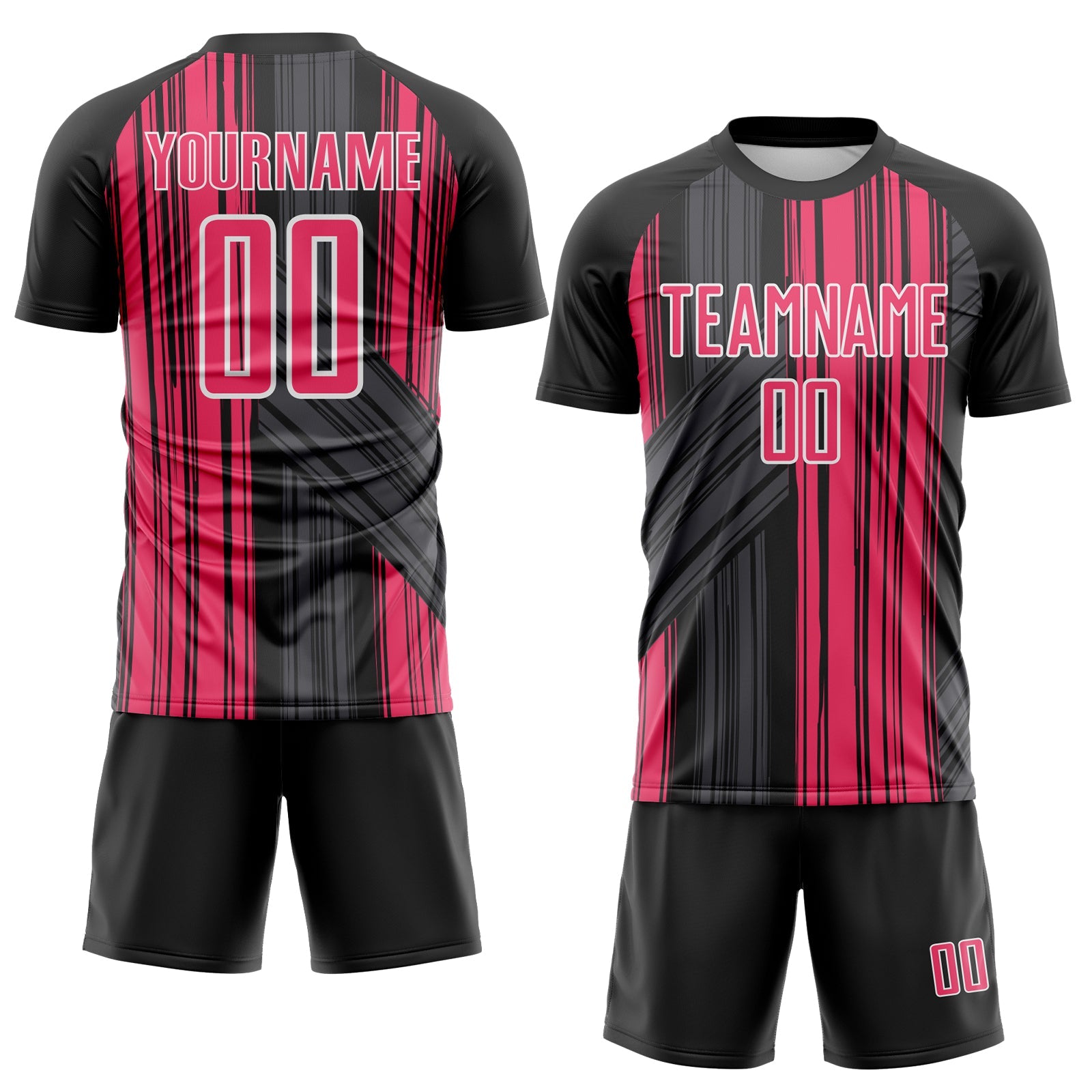Custom Black Neon Pink-White Brush Stroke Fluid Stripes Sublimation Soccer Uniform Jersey view 2