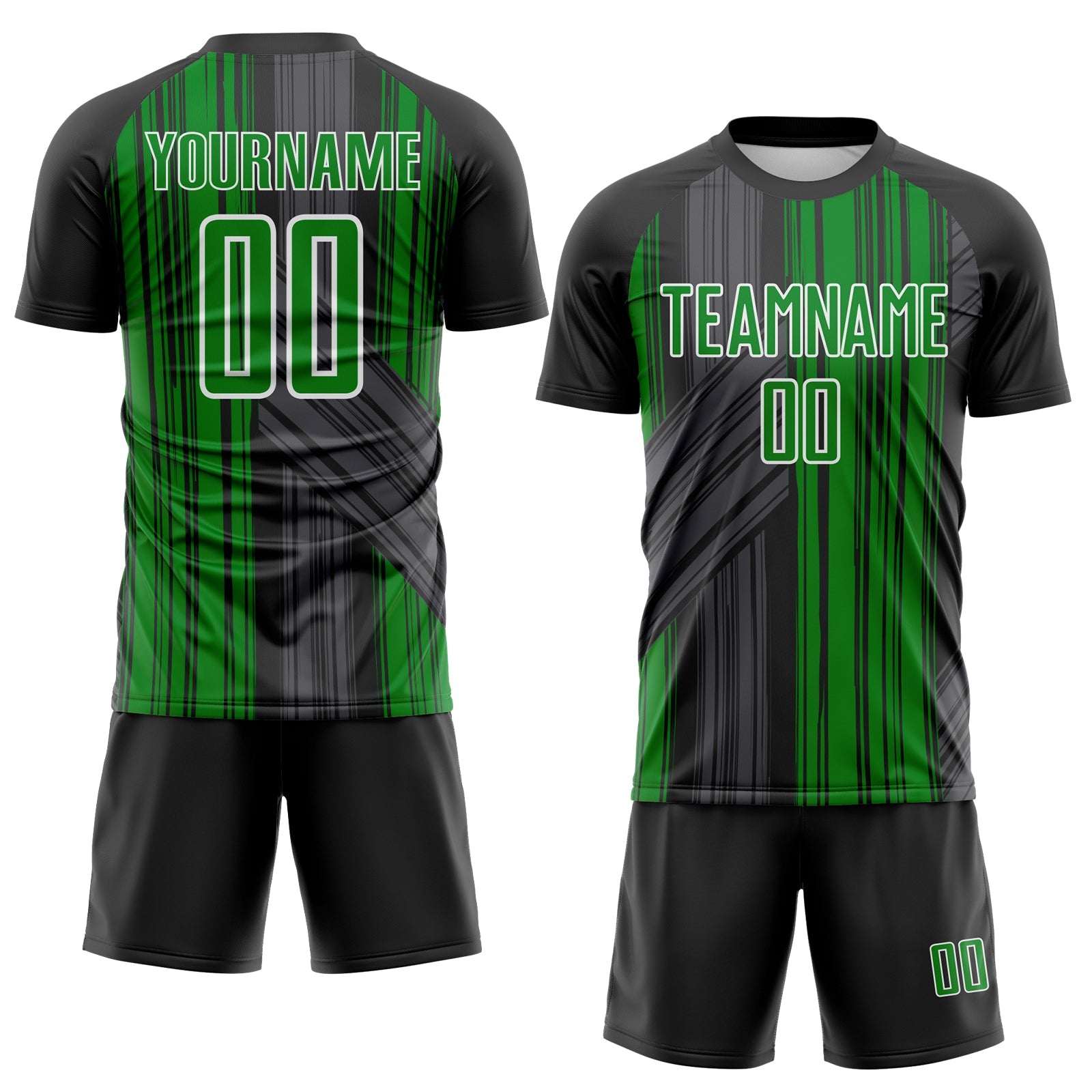 Custom Black Grass Green-White Brush Stroke Fluid Stripes Sublimation Soccer Uniform Jersey view 2