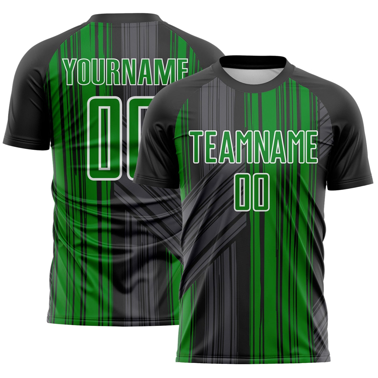 Custom Black Grass Green-White Brush Stroke Fluid Stripes Sublimation Soccer Uniform Jersey - Main View