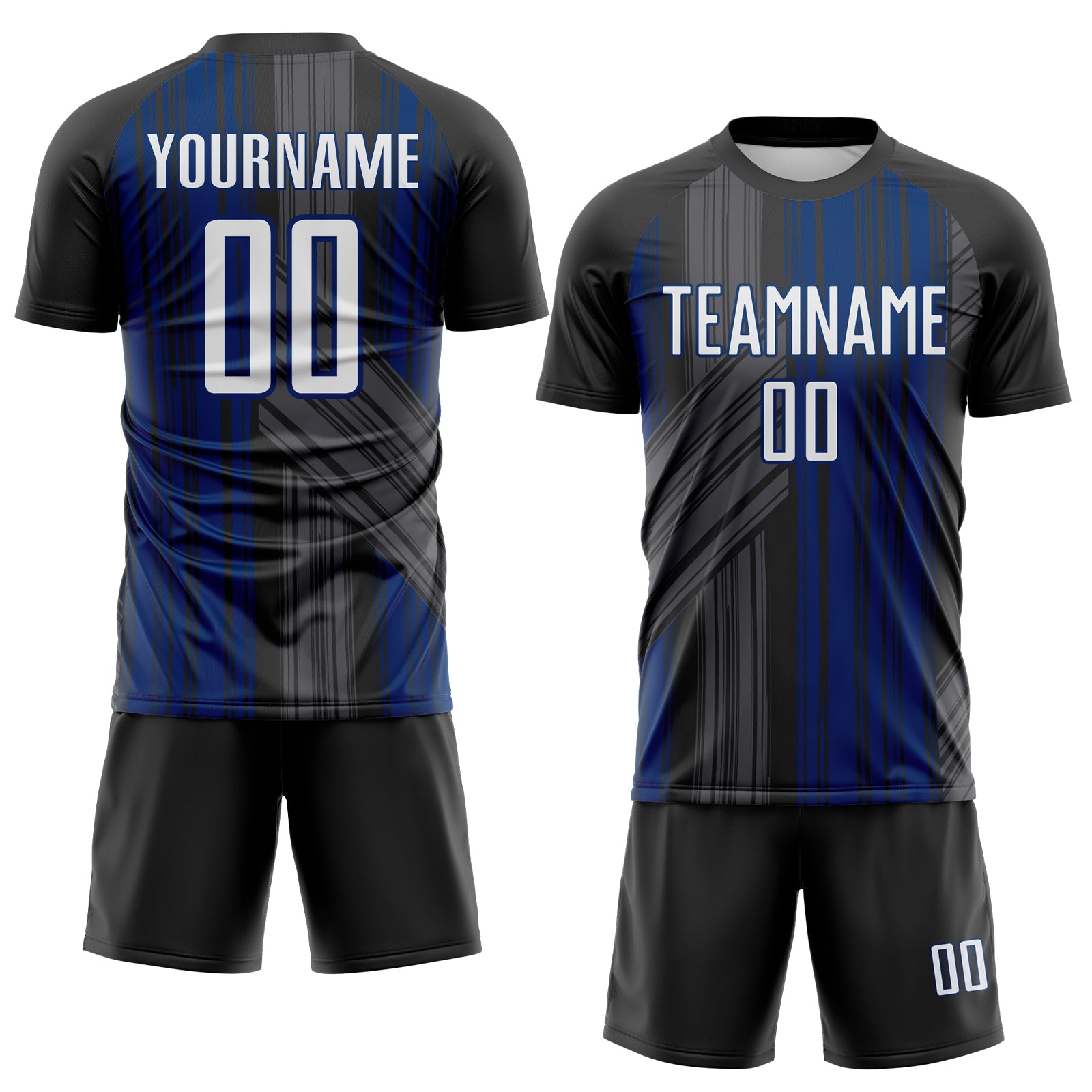 Custom Black White-US Navy Blue Brush Stroke Fluid Stripes Sublimation Soccer Uniform Jersey view 2