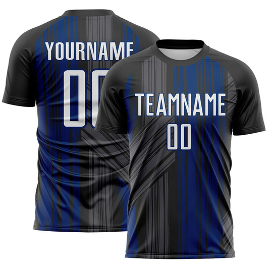 Custom Black White-US Navy Blue Brush Stroke Fluid Stripes Sublimation Soccer Uniform Jersey - Main View