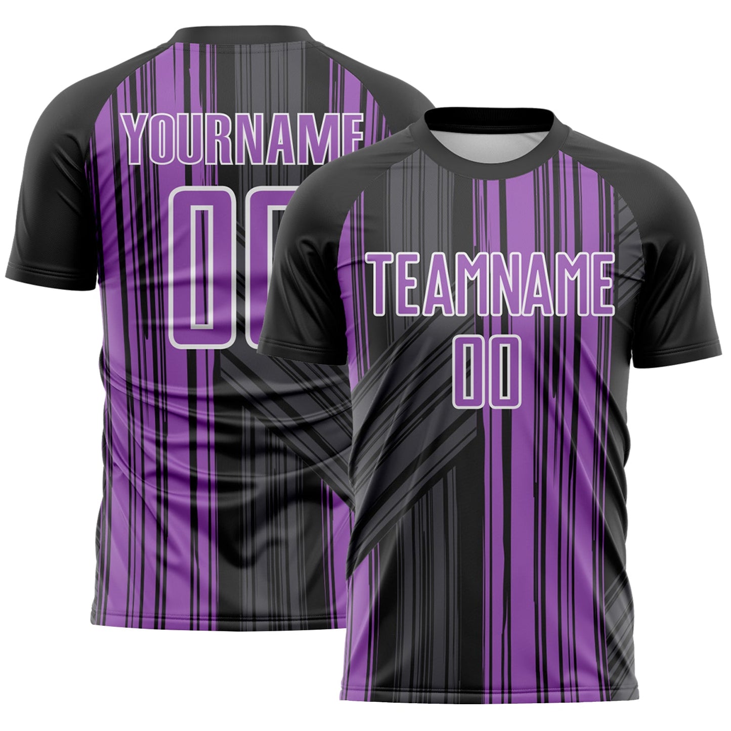 Custom Black Medium Purple-White Brush Stroke Fluid Stripes Sublimation Soccer Uniform Jersey - Main View