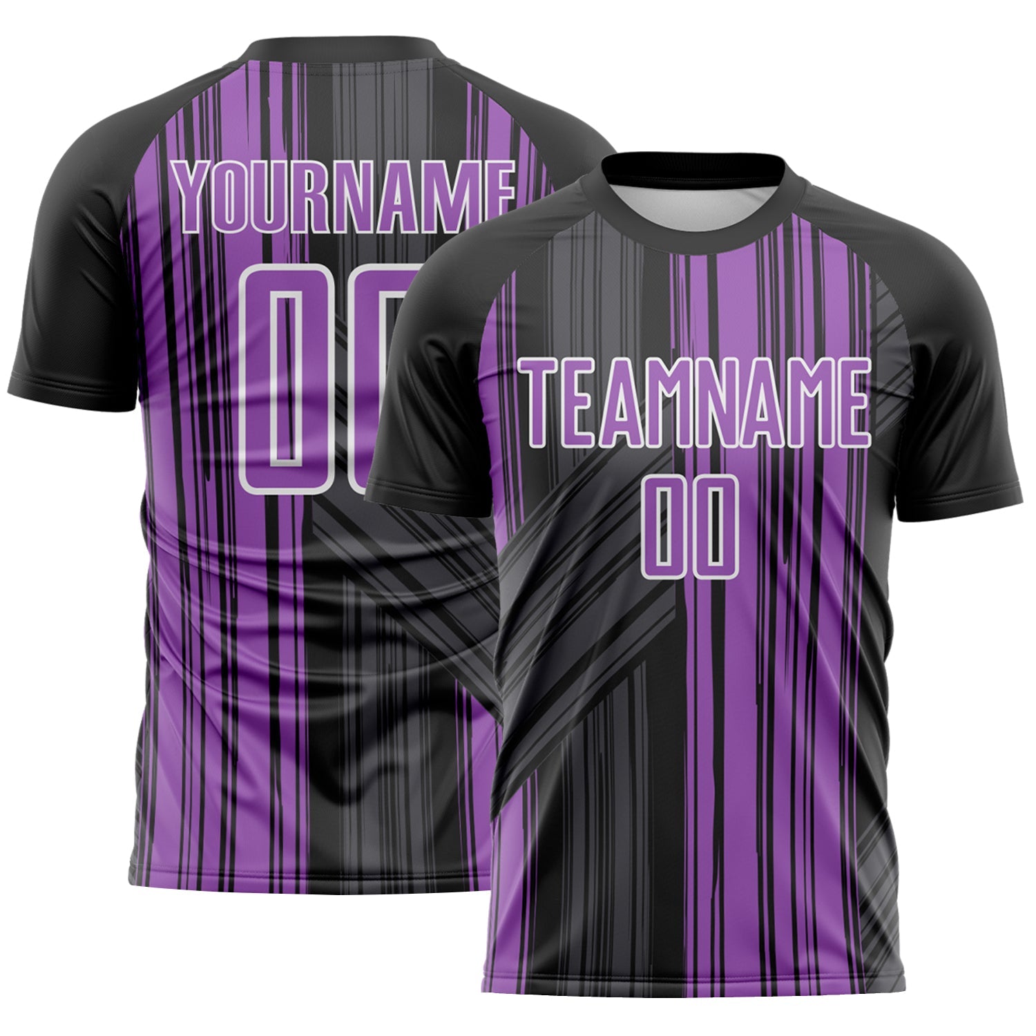Custom Black Medium Purple-White Brush Stroke Fluid Stripes Sublimation Soccer Uniform Jersey - Main View