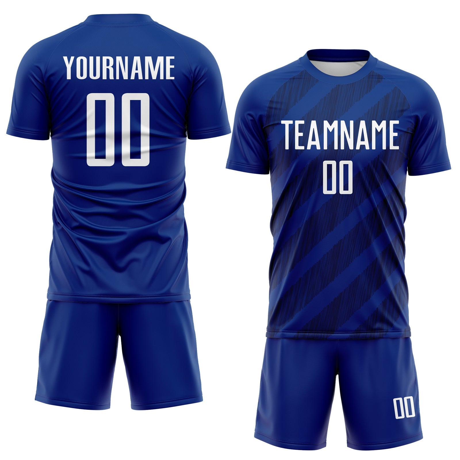 Custom Royal White-Navy Diagonal Stripes Sublimation Soccer Uniform Jersey view 2