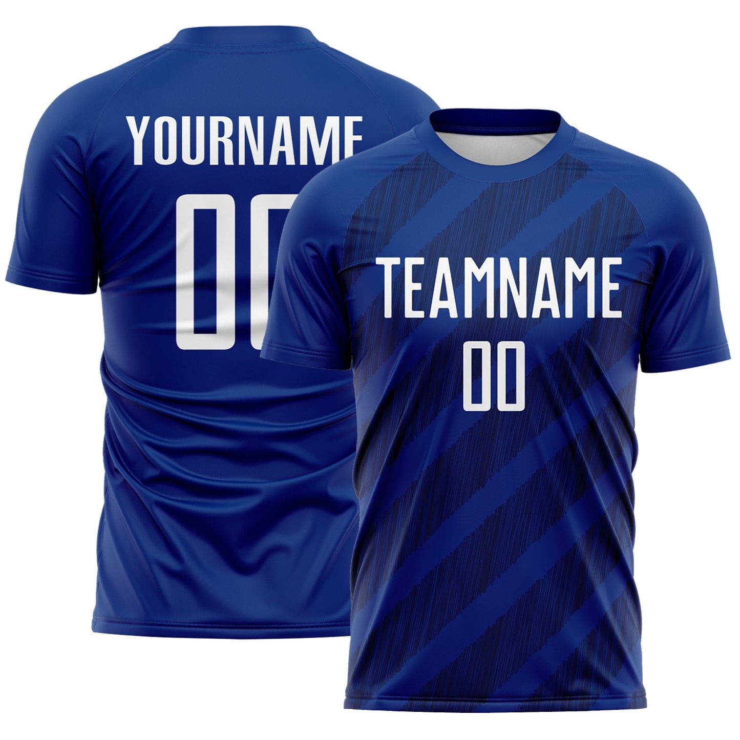 Custom Royal White-Navy Diagonal Stripes Sublimation Soccer Uniform Jersey - Main View