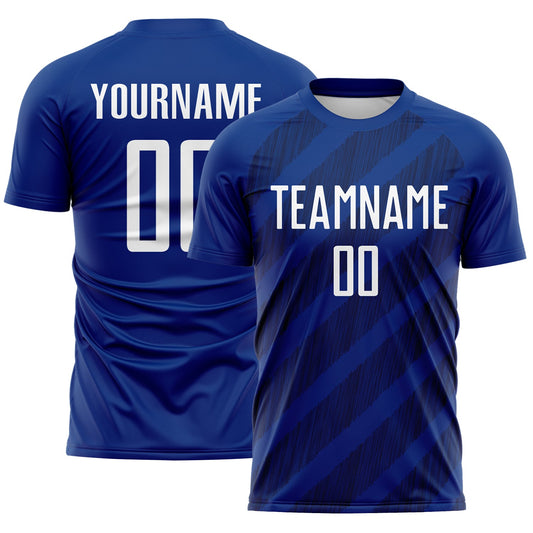 Custom Royal White-Navy Diagonal Stripes Sublimation Soccer Uniform Jersey - Main View