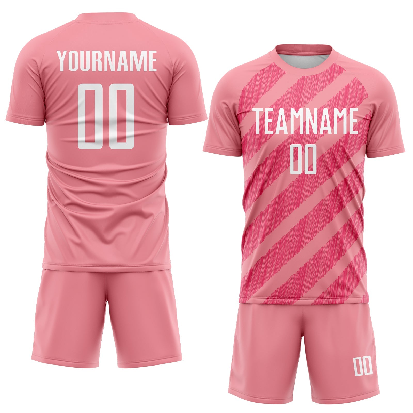 Custom Medium Pink White-Neon Pink Diagonal Stripes Sublimation Soccer Uniform Jersey view 2