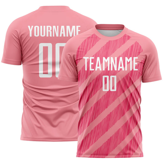 Custom Medium Pink White-Neon Pink Diagonal Stripes Sublimation Soccer Uniform Jersey - Main View