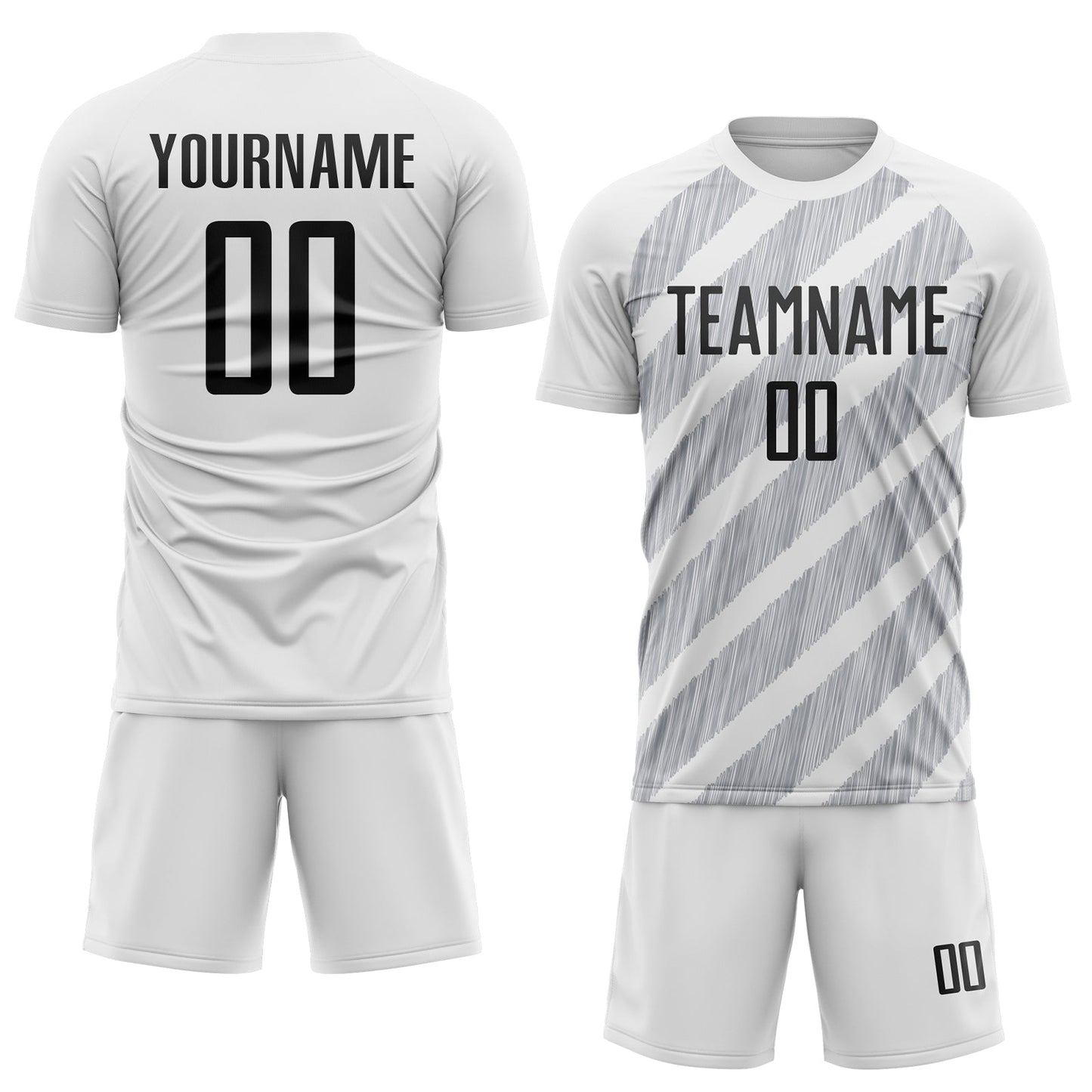 Custom White Black-Gray Diagonal Stripes Sublimation Soccer Uniform Jersey view 2
