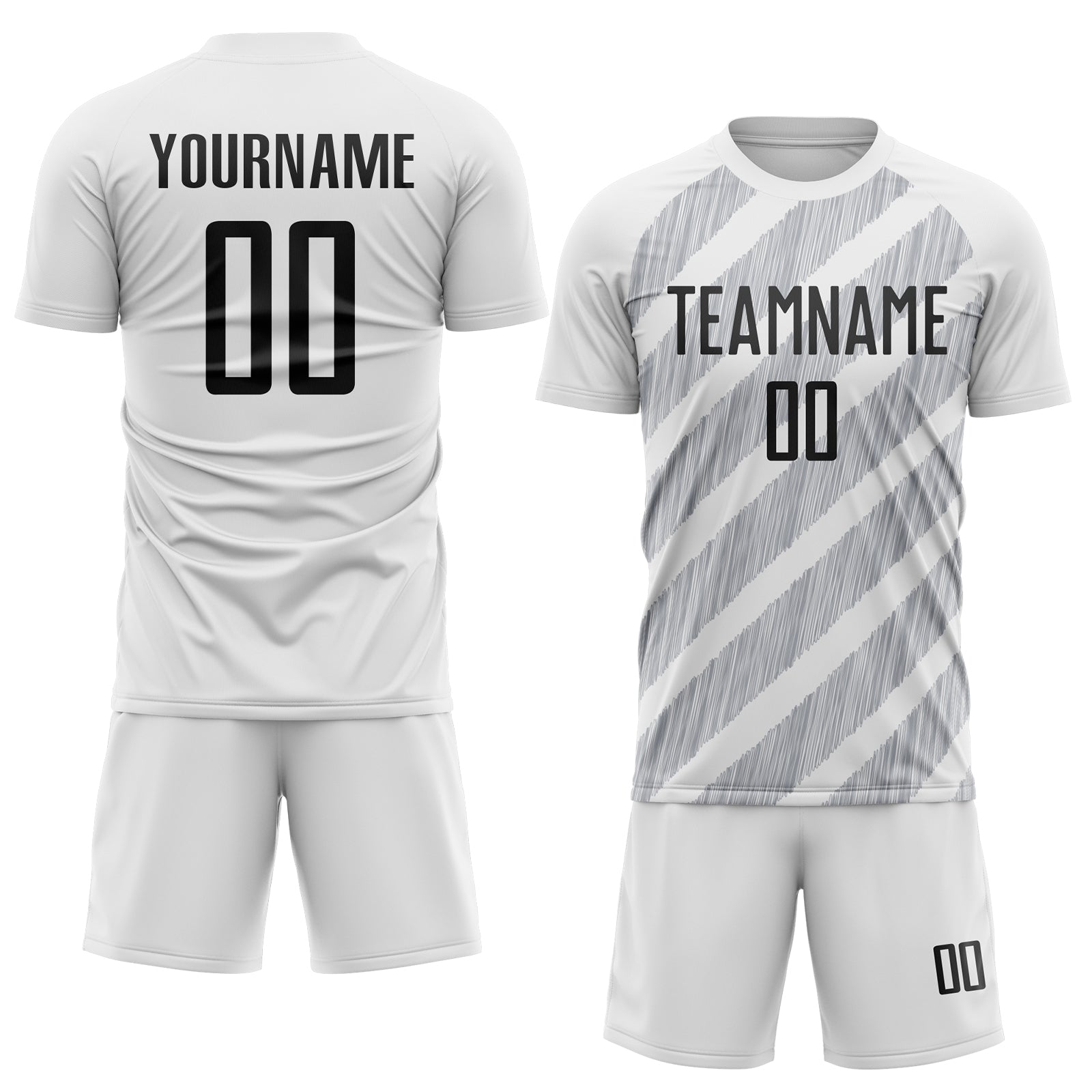 Custom White Black-Gray Diagonal Stripes Sublimation Soccer Uniform Jersey view 2