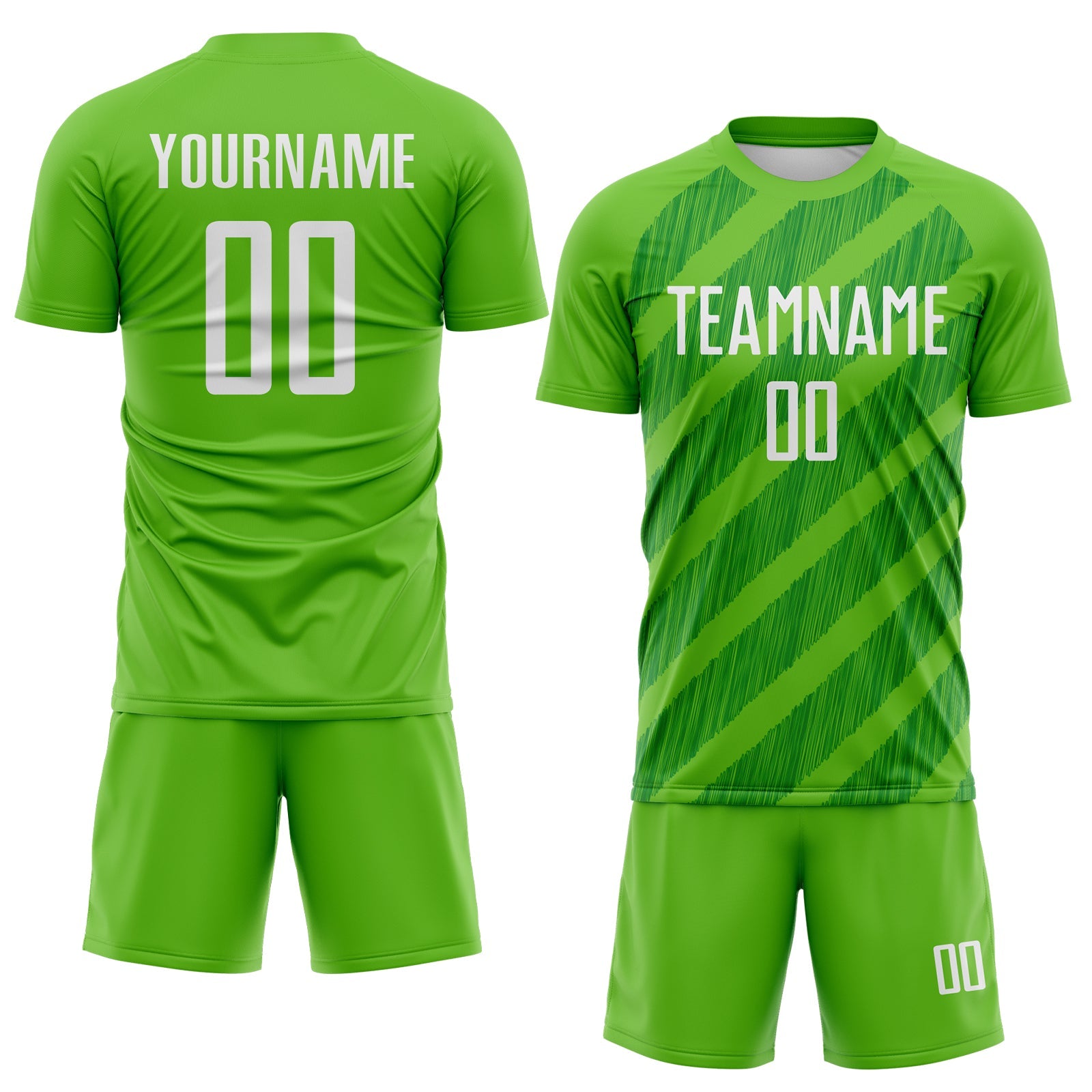 Custom Aurora Green White-Grass Green Diagonal Stripes Sublimation Soccer Uniform Jersey view 2