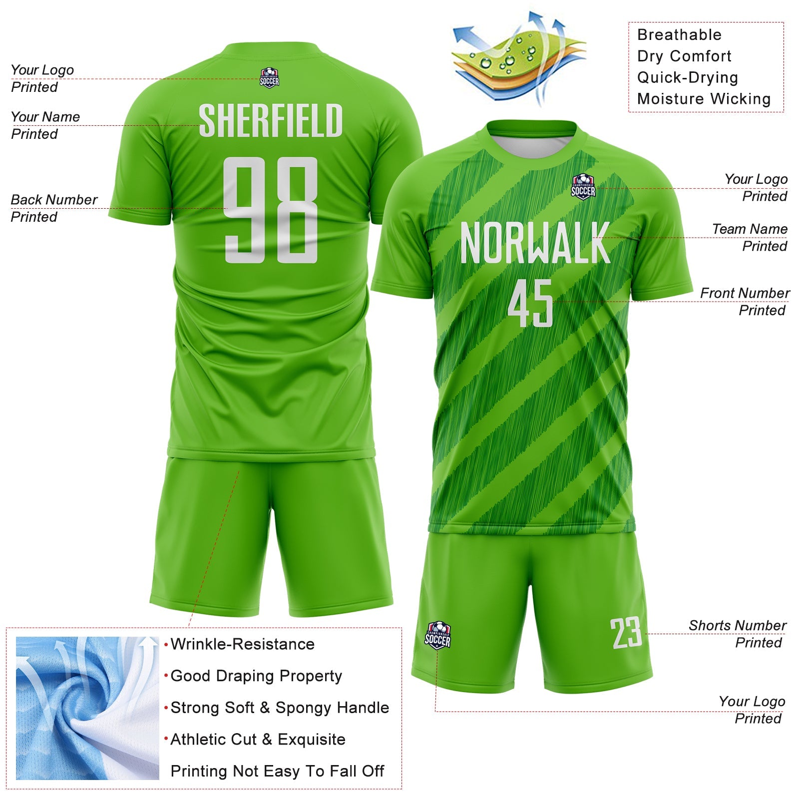Custom Aurora Green White-Grass Green Diagonal Stripes Sublimation Soccer Uniform Jersey view 4