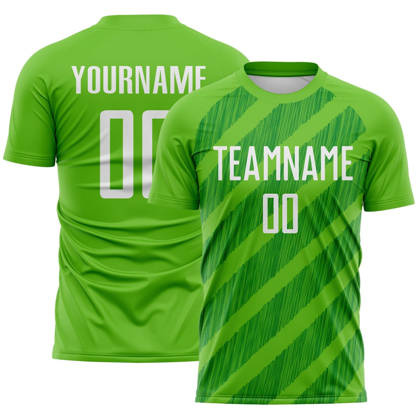 Custom Aurora Green White-Grass Green Diagonal Stripes Sublimation Soccer Uniform Jersey - Main View