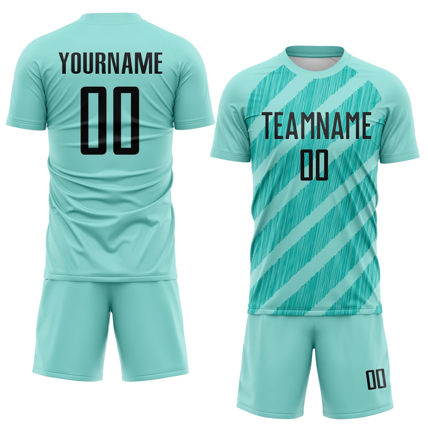 Custom Ice Blue Black-Aqua Diagonal Stripes Sublimation Soccer Uniform Jersey view 2