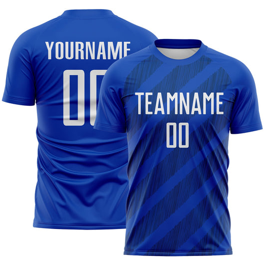 Custom Thunder Blue White-US Navy Blue Diagonal Stripes Sublimation Soccer Uniform Jersey - Main View