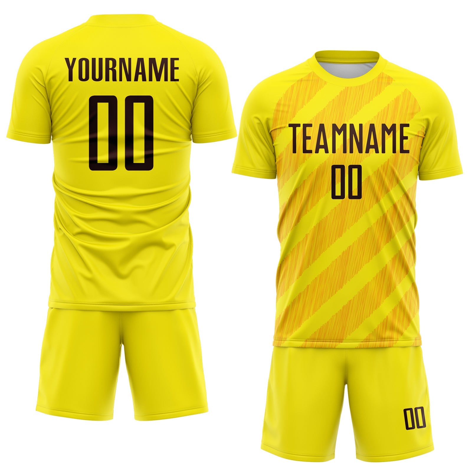 Custom Light Yellow Brown-Gold Diagonal Stripes Sublimation Soccer Uniform Jersey view 2