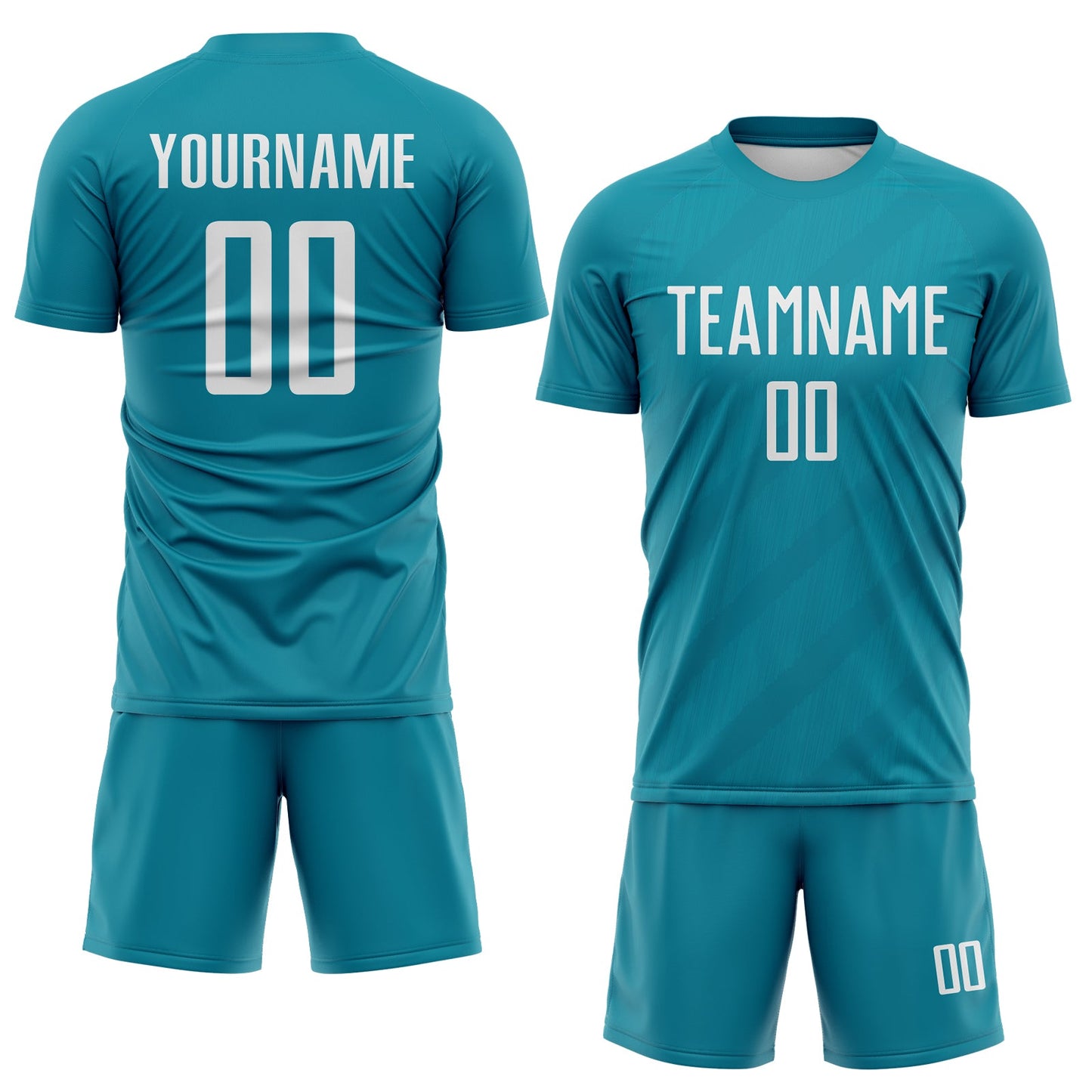 Custom Teal-White Diagonal Stripes Sublimation Soccer Uniform Jersey view 2
