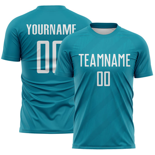 Custom Teal-White Diagonal Stripes Sublimation Soccer Uniform Jersey - Main View