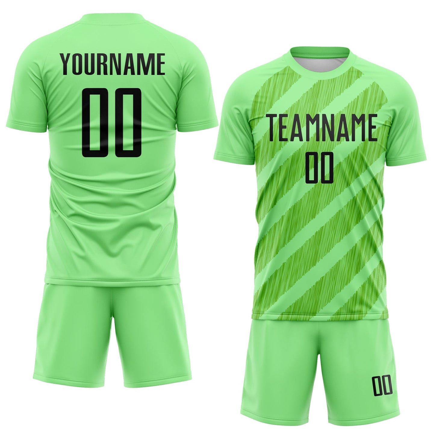 Custom Pea Green Black-Aurora Green Diagonal Stripes Sublimation Soccer Uniform Jersey view 2