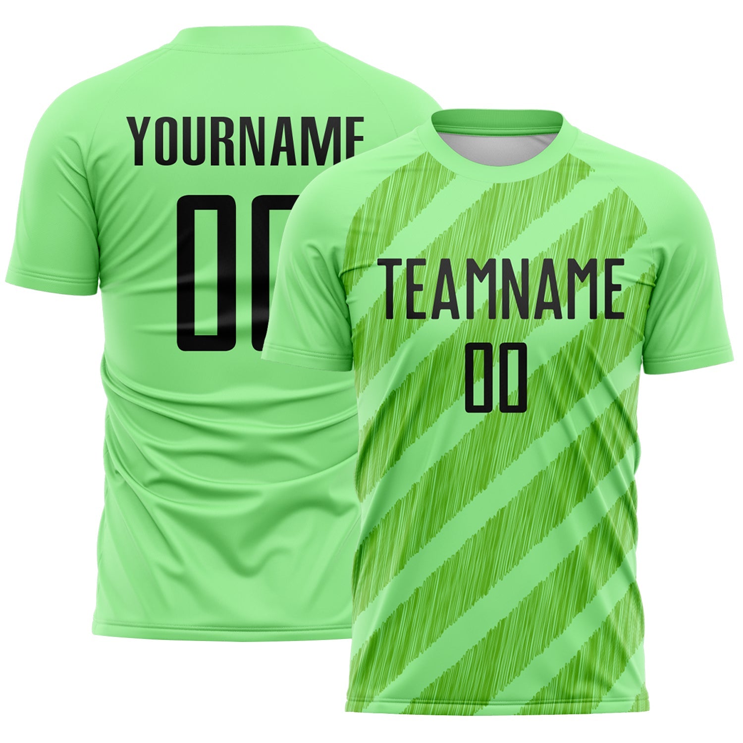 Custom Pea Green Black-Aurora Green Diagonal Stripes Sublimation Soccer Uniform Jersey - Main View