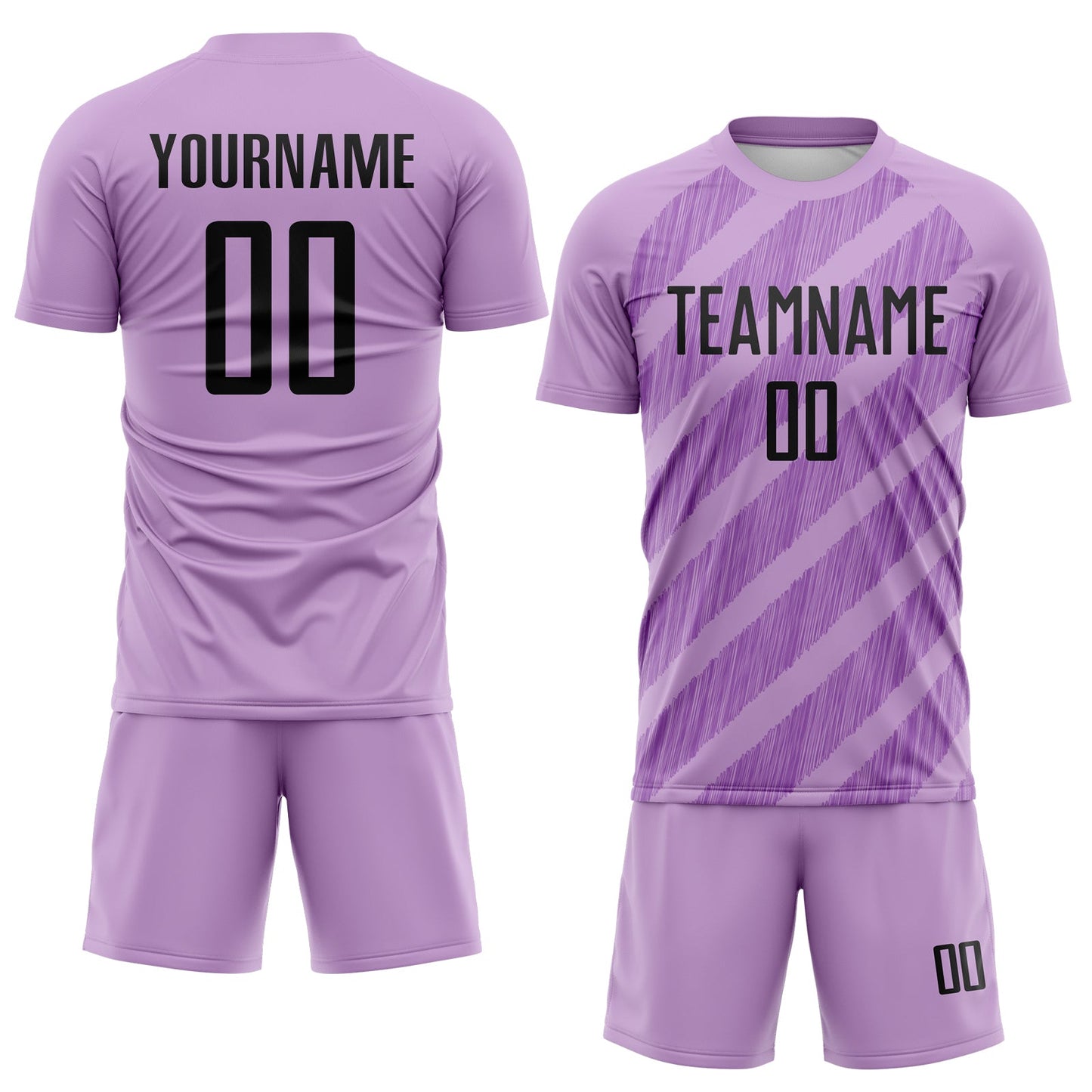 Custom Light Purple Black-Medium Purple Diagonal Stripes Sublimation Soccer Uniform Jersey view 2
