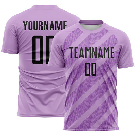 Custom Light Purple Black-Medium Purple Diagonal Stripes Sublimation Soccer Uniform Jersey - Main View