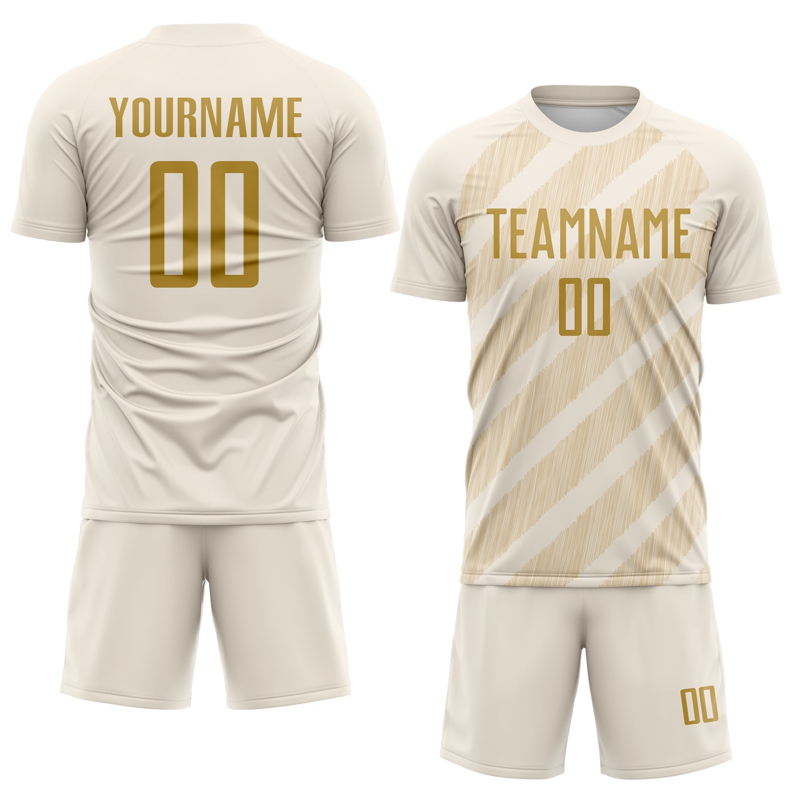 Custom Cream Old Gold-City Cream Diagonal Stripes Sublimation Soccer Uniform Jersey view 2