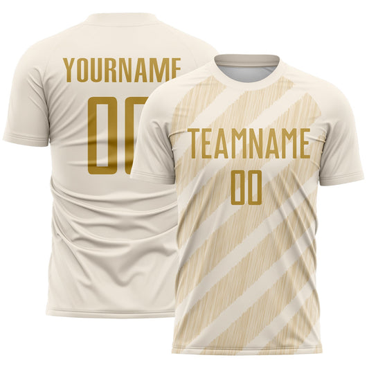 Custom Cream Old Gold-City Cream Diagonal Stripes Sublimation Soccer Uniform Jersey - Main View