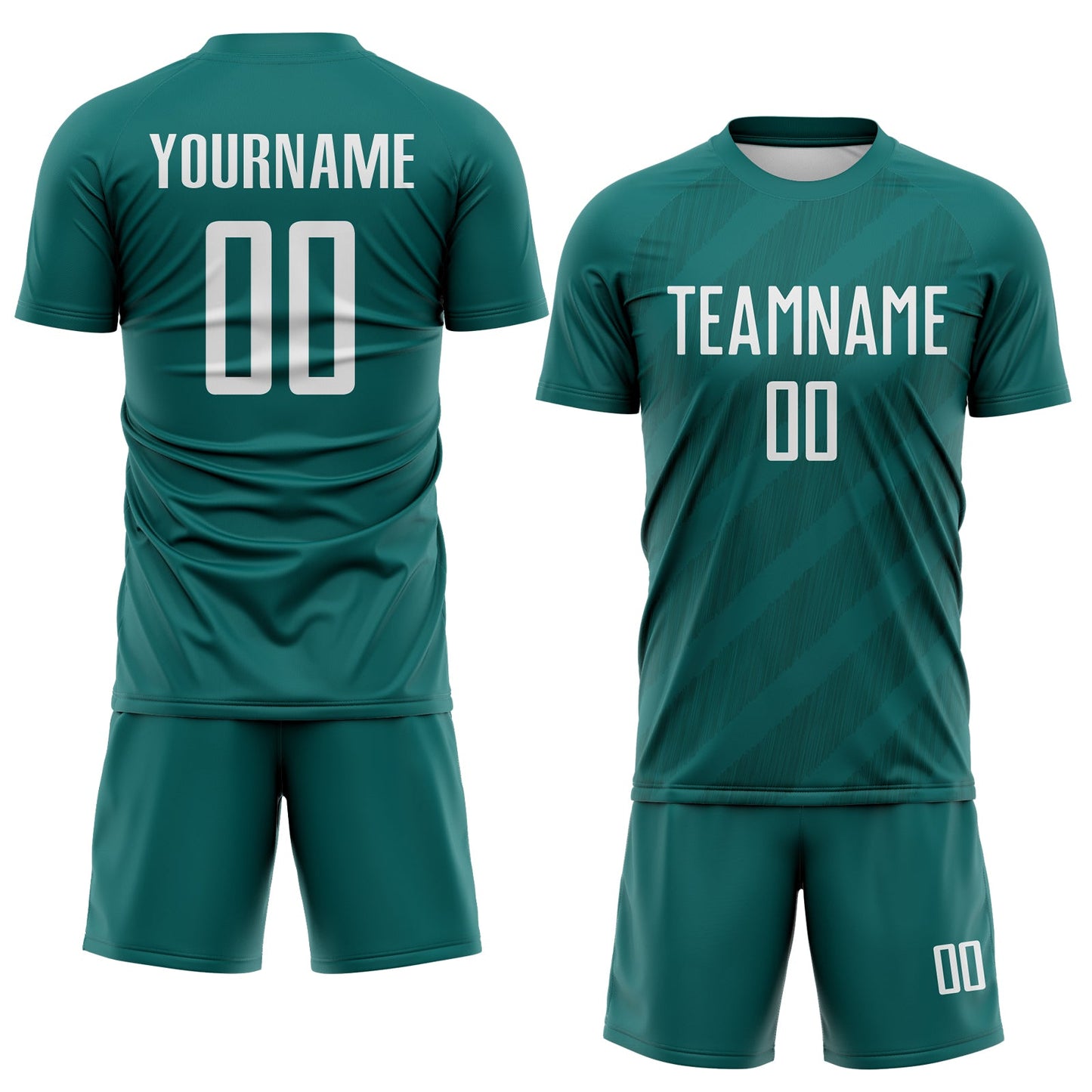 Custom Teal White-Midnight Green Diagonal Stripes Sublimation Soccer Uniform Jersey view 2