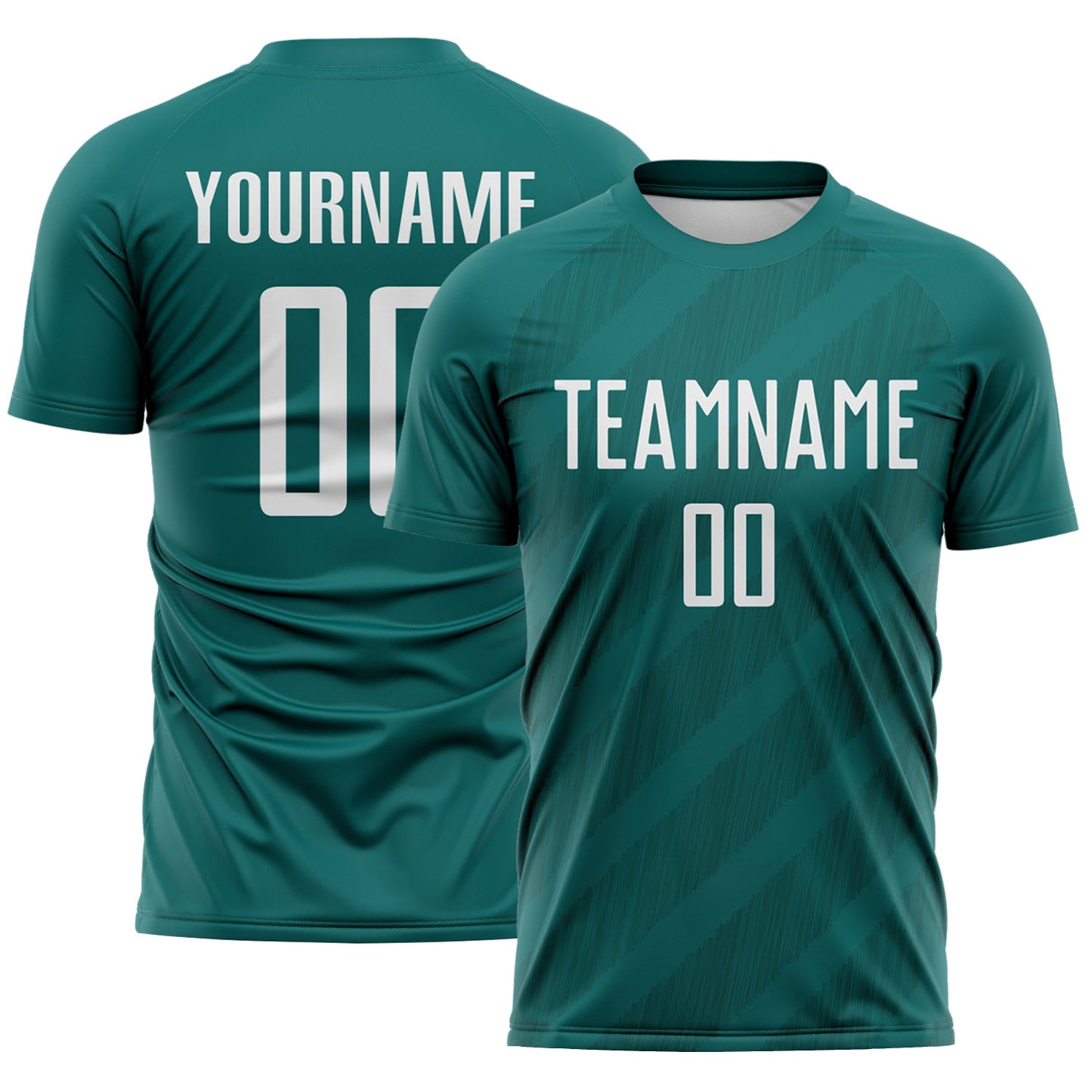 Custom Teal White-Midnight Green Diagonal Stripes Sublimation Soccer Uniform Jersey - Main View