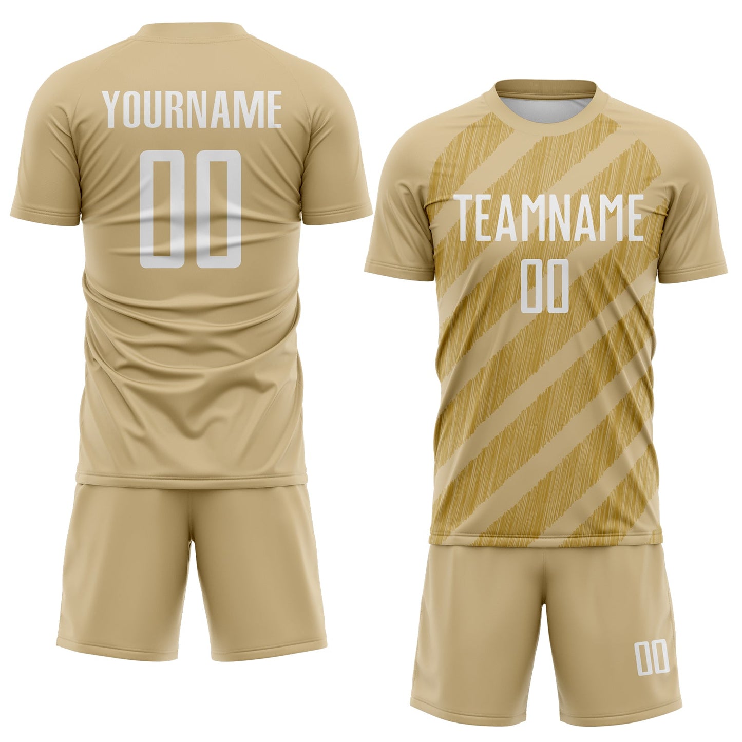 Custom Vegas Gold White-Old Gold Diagonal Stripes Sublimation Soccer Uniform Jersey view 2