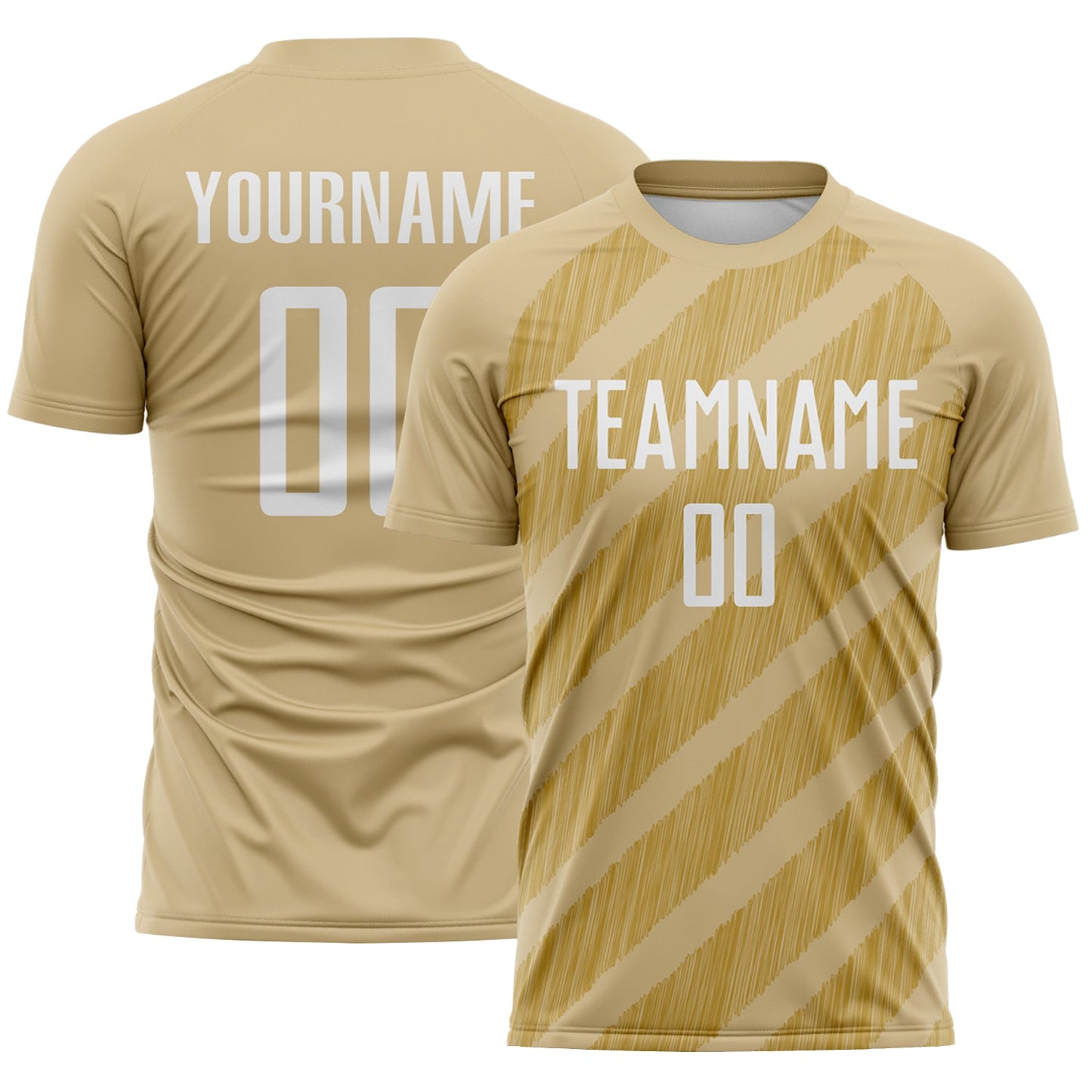 Custom Vegas Gold White-Old Gold Diagonal Stripes Sublimation Soccer Uniform Jersey - Main View