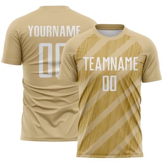 Custom Vegas Gold White-Old Gold Diagonal Stripes Sublimation Soccer Uniform Jersey - Main View