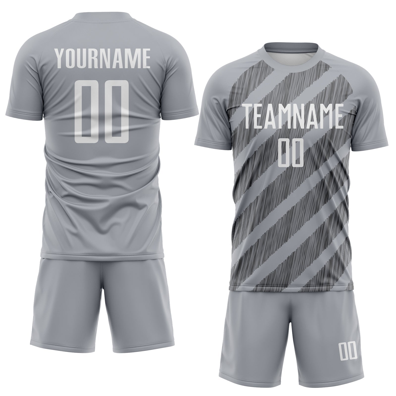 Custom Gray White-Steel Gray Diagonal Stripes Sublimation Soccer Uniform Jersey view 2