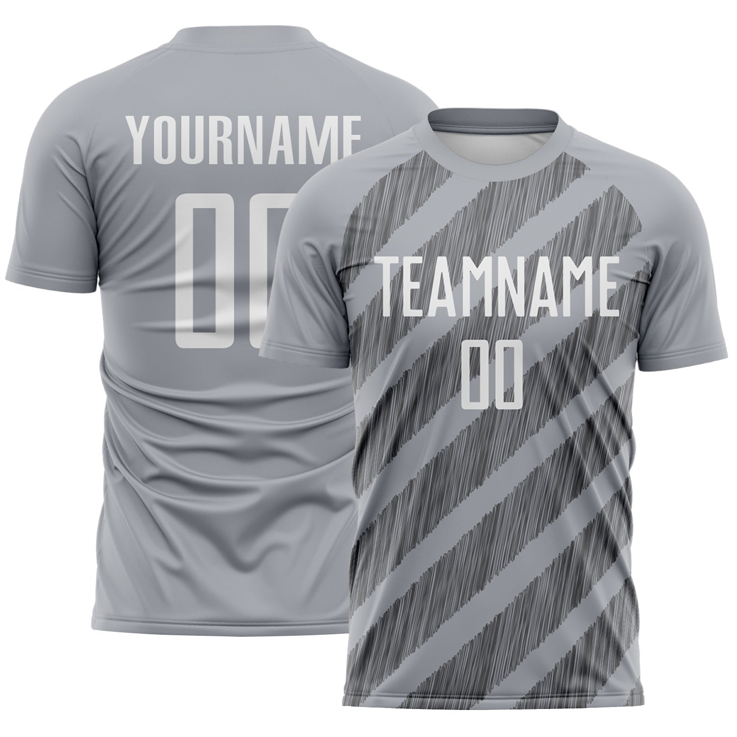 Custom Gray White-Steel Gray Diagonal Stripes Sublimation Soccer Uniform Jersey - Main View
