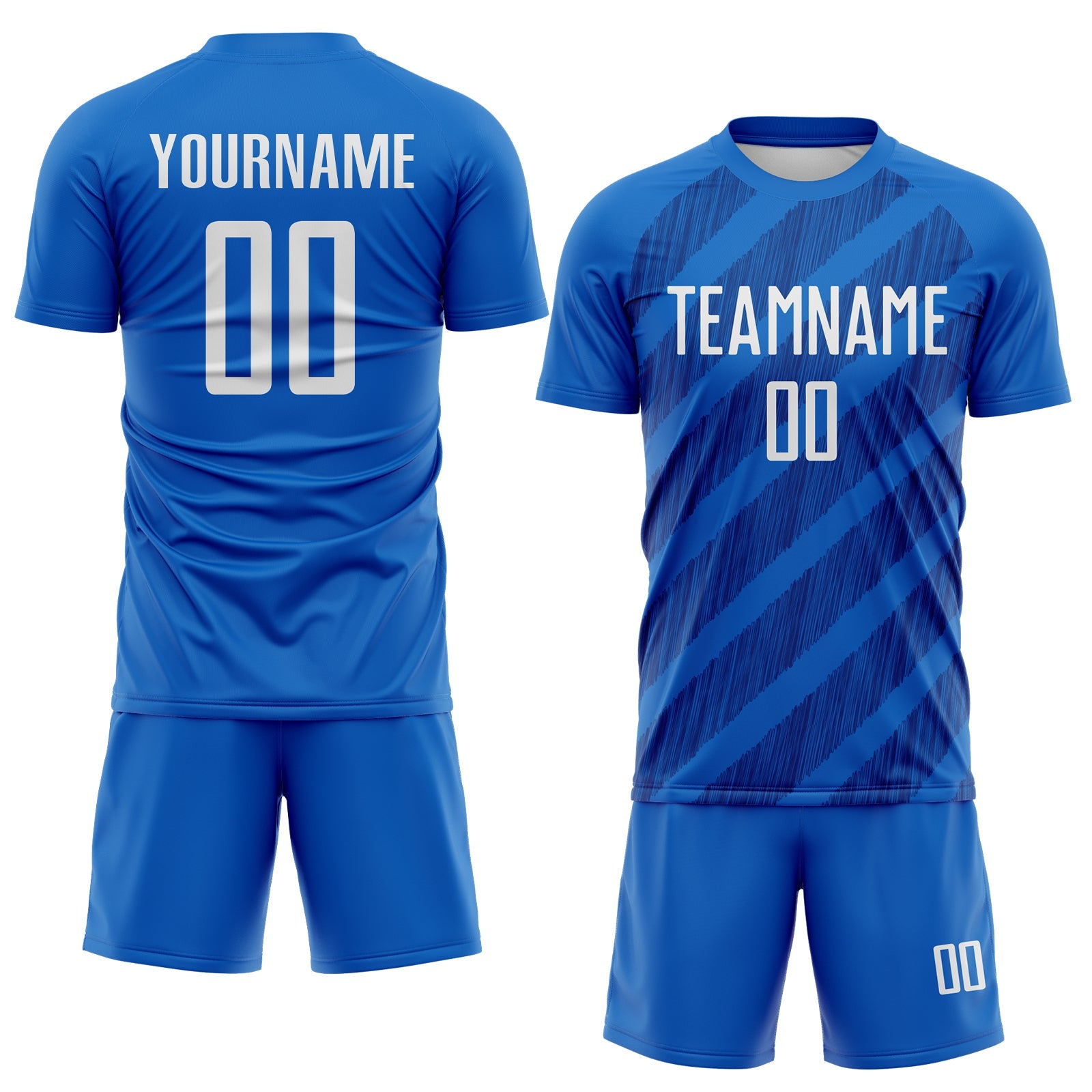 Custom Blue White-Royal Diagonal Stripes Sublimation Soccer Uniform Jersey view 2
