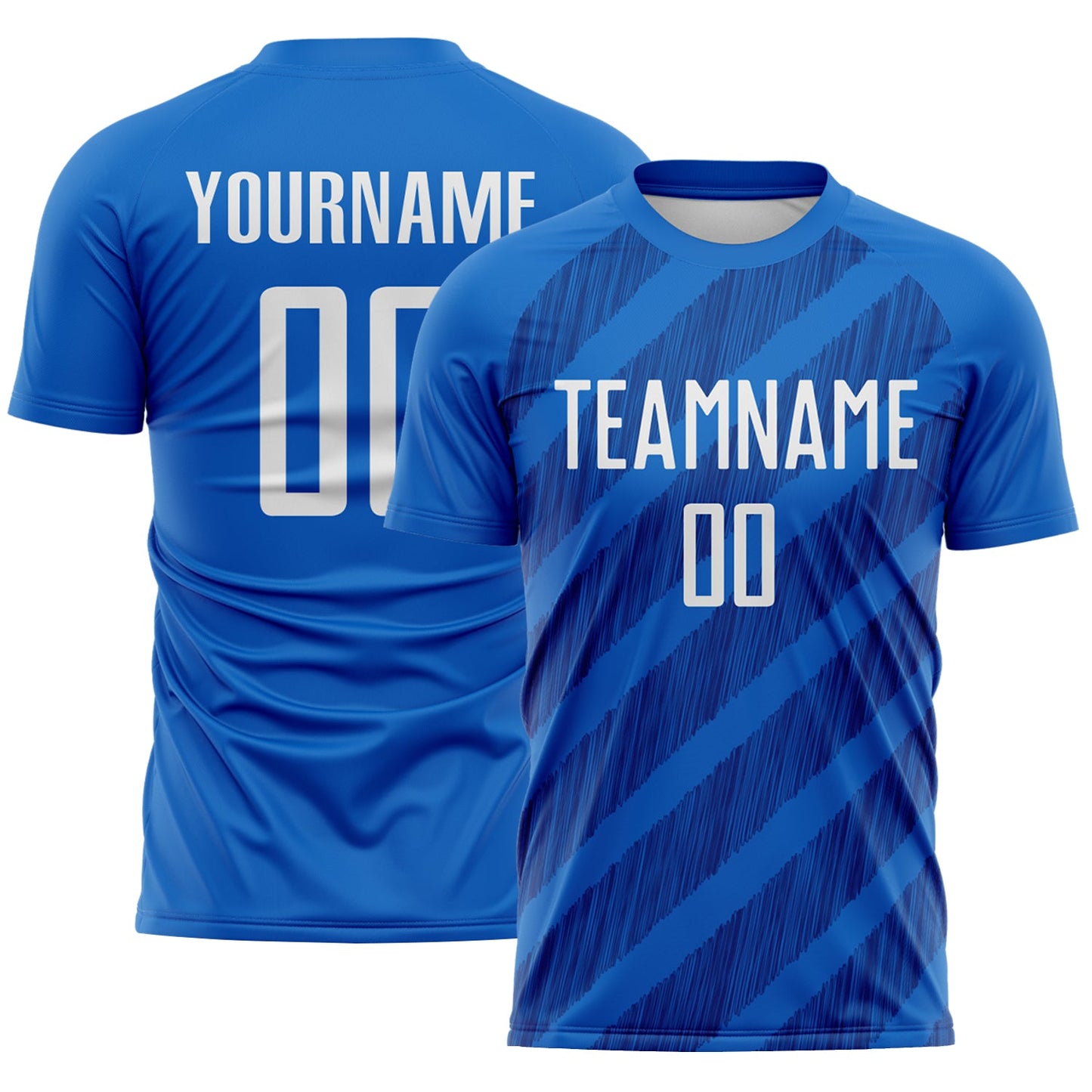 Custom Blue White-Royal Diagonal Stripes Sublimation Soccer Uniform Jersey - Main View