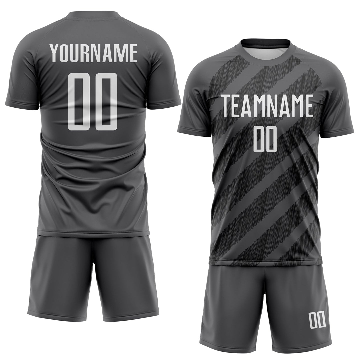 Custom Steel Gray White-Black Diagonal Stripes Sublimation Soccer Uniform Jersey view 2