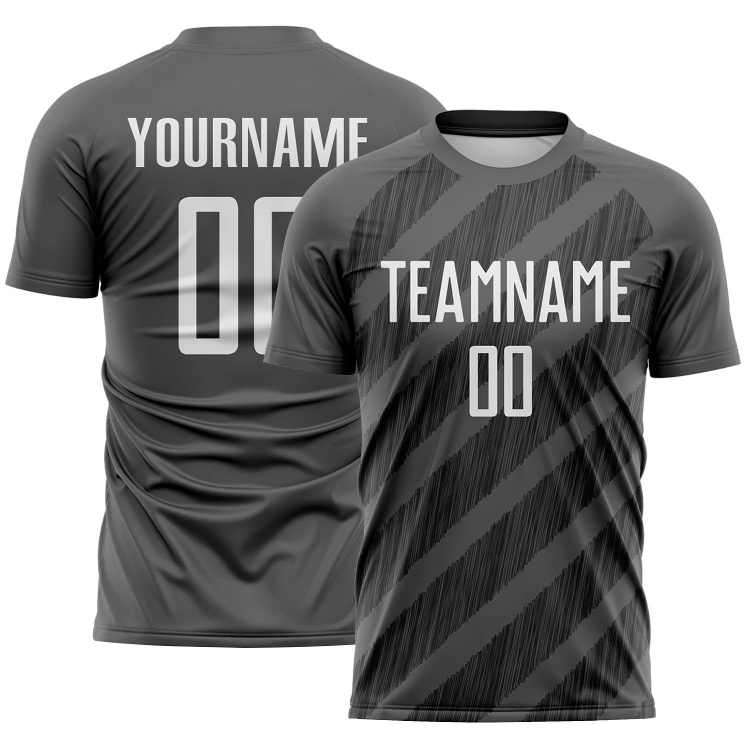 Custom Steel Gray White-Black Diagonal Stripes Sublimation Soccer Uniform Jersey - Main View